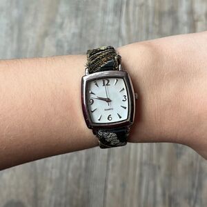 Vintage Wristwatch Women's Satin Embroidered 80s 90s Whimsigoth Square Dainty